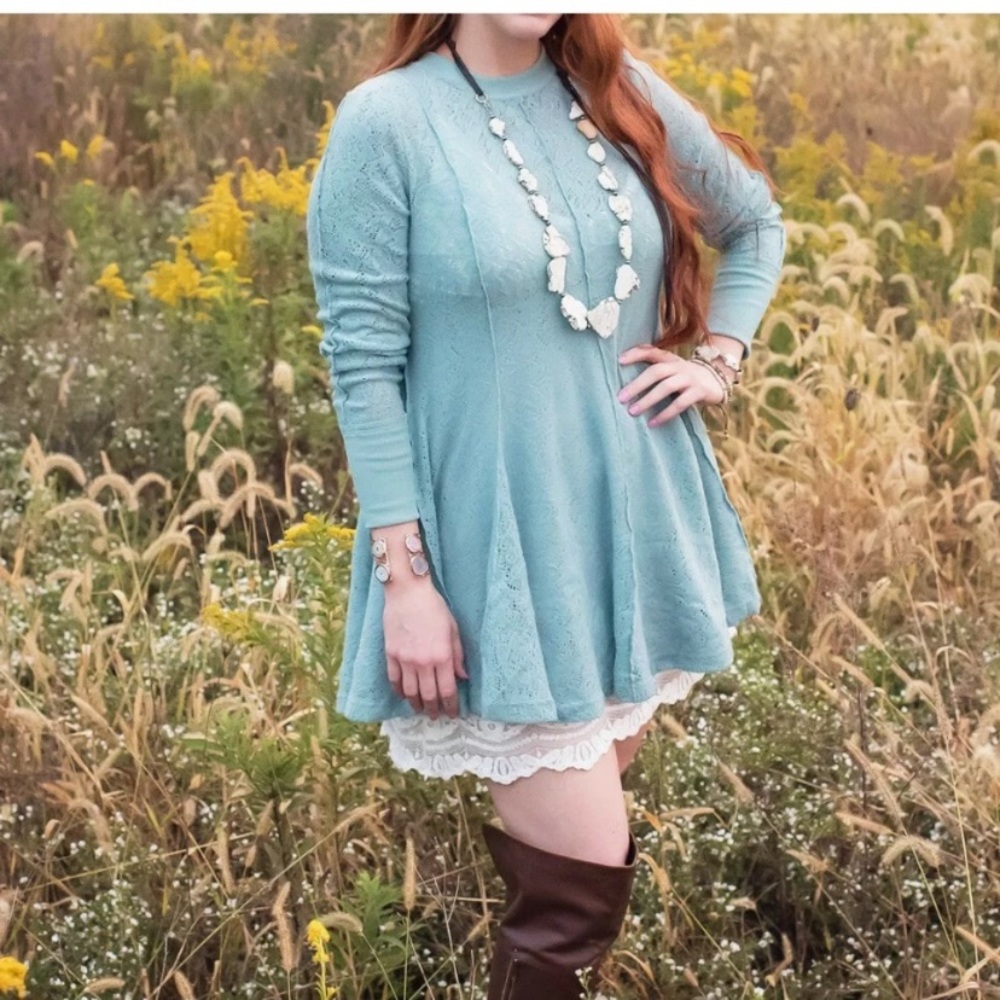 Free People semi-sheer long sleeve lace tunic Top